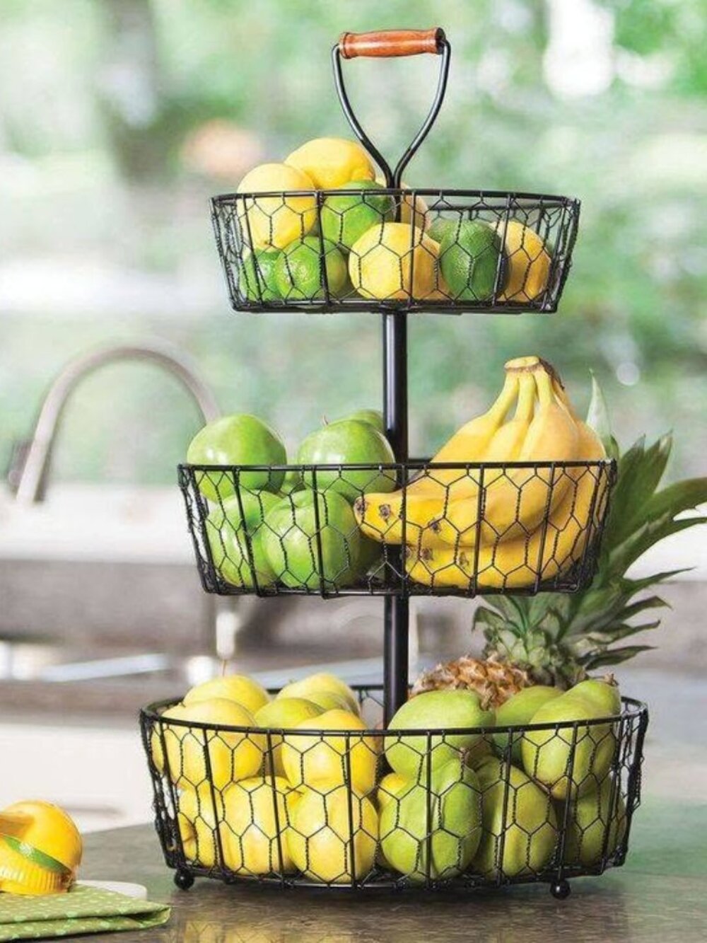 3 Tier Fruit Basket Stand Wrought Iron